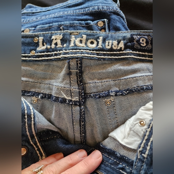 LA Idol USA Rhinestone Embroidered Jeans , Size 9 - Picture 2 of 8